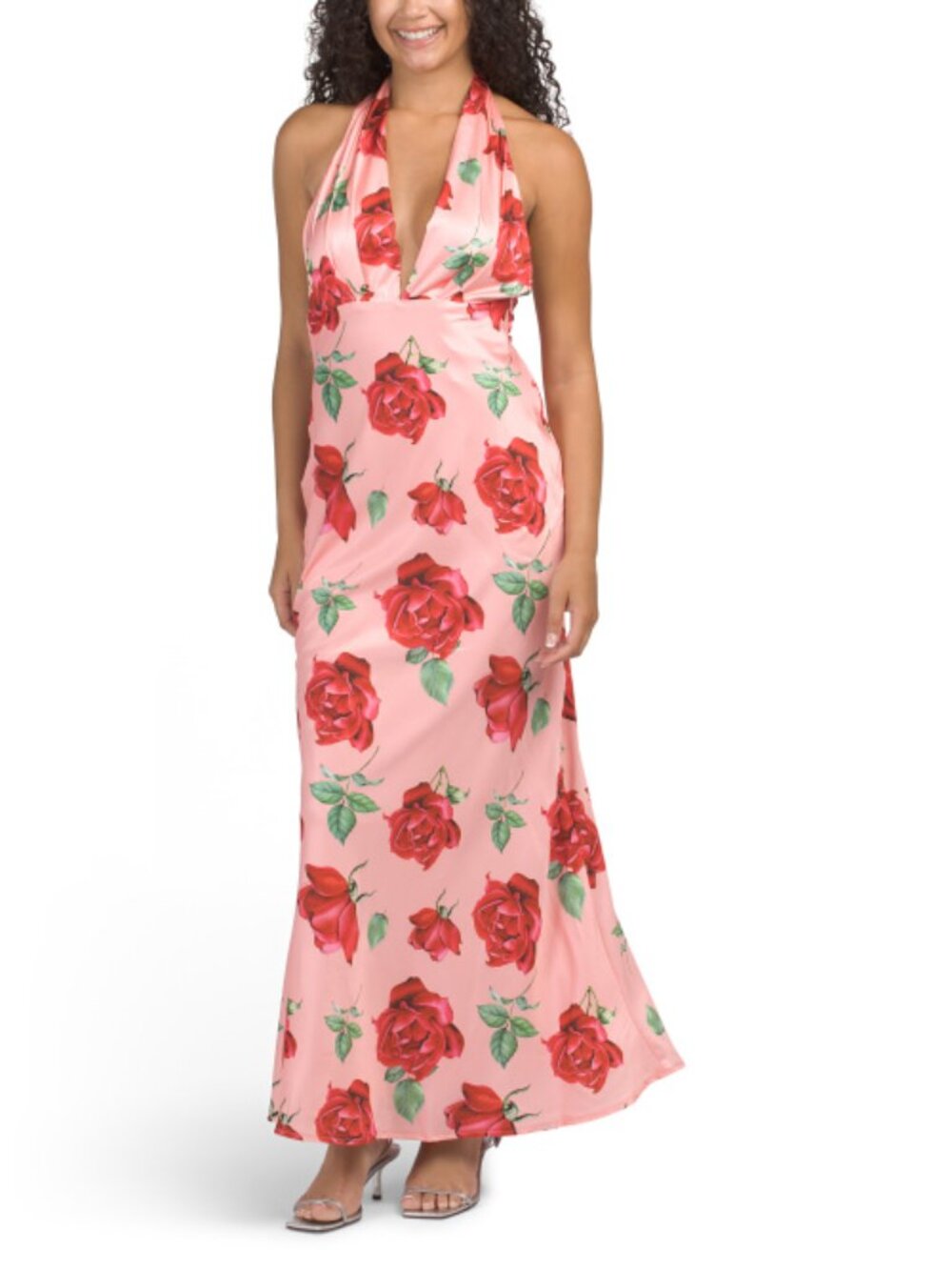 SELFIE LESLIE Italia Azure Plunging Halter Neck Maxi Dress